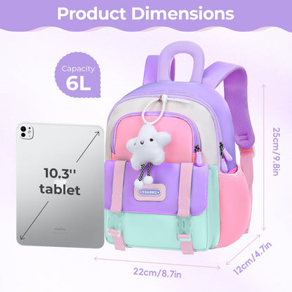 Tanou Backpack Nursery for Girls, Ultra Light Nursery Backpack Girls, Cute Nursery Backpack with Chest Strap for Preschool Nursery, purple, childish
