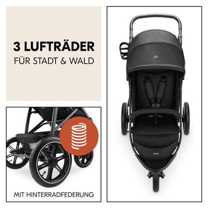 hauck Buggy Rapid 3R für Kinder bis 22 kg, Gummi Reifen, Klein Zusammenklappbar, UV-Schutz 50+, mit Schlaffunktion ab Geburt, Höhenverstellbarer Schieber, Großer Korb bis 3 kg (Black)