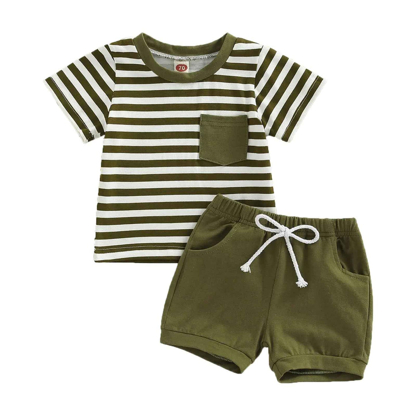 Baby Sommerkleidung Jungen Neugeborene Set Kurzarm Streifen T-Shirt und Casual Hose mit Taschen Sommer 2Pcs Outfits Kleinkind Bekleidungsset