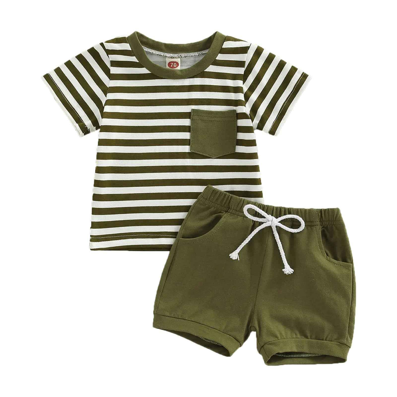 Baby Sommerkleidung Jungen Neugeborene Set Kurzarm Streifen T-Shirt und Casual Hose mit Taschen Sommer 2Pcs Outfits Kleinkind Bekleidungsset