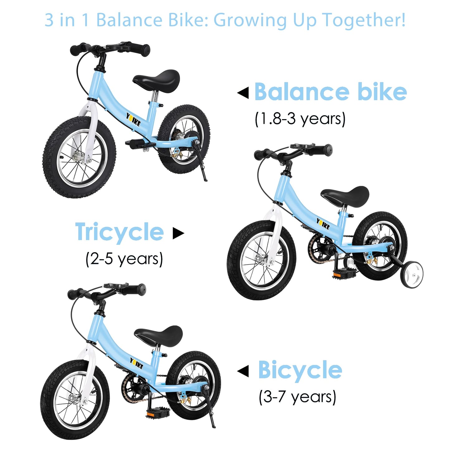 YBIKE 2 in 1 Laufrad, Kinderlaufrad und Kinderfahrrad Dual-Use-Funktion, geeignet für Kinder im Alter von 1-7, 12,14,16 Zoll mit Bremse, Pedal, Trainingstheorie - Meloni2