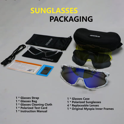 JOGVELO Polarisierte Sonnenbrille, Fahrradbrille Herren Damen mit 3 Wechselgläsern Sportbrillen Radbrille für Radfahren Laufen Angeln