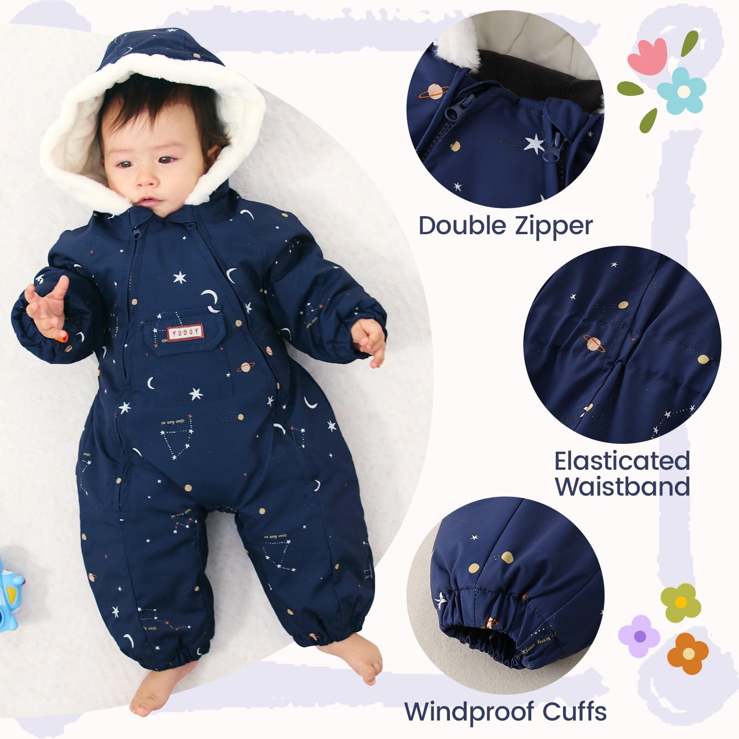 JiAmy Baby Snowsuit, Baby Boys Girls Winter Jumpsuit Romper Newborn Snow Overall for 0-24 Months