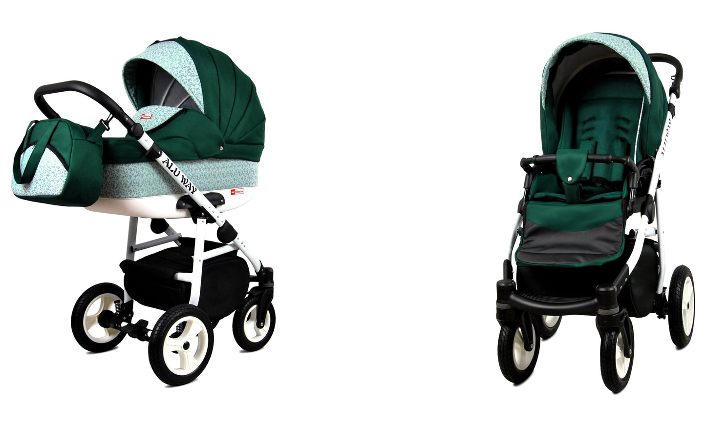 BabyLux® Kinderwagen Set 4 in 1 - Alu Way - incl. Babywanne, Buggy Sportsitz, Auto-Babyschale, ISOFIX-Basisstation - Autositz - Kinderwagenset - Kombikinderwagen mit Wickeltasche usw.