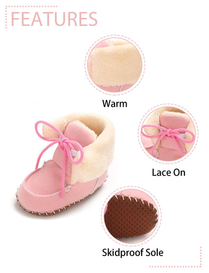 Adigau Baby Boys Girls Winter Boots Soft Sole Warm Boots Lace Flat Prewalker Snow Boots 0-18 Months