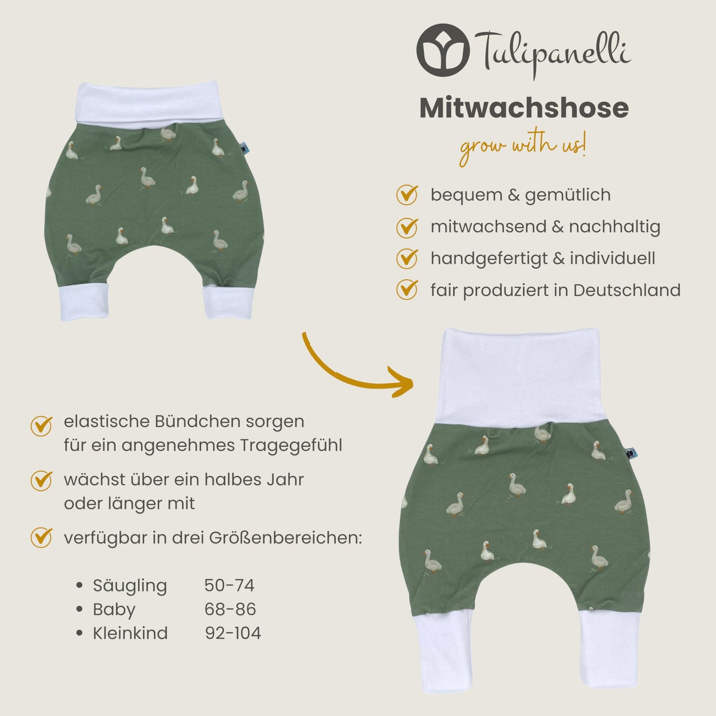 Baby Baggy Trousers, Handmade Cotton Jersey Grow Trousers, Sizes 50-74, 68-86, 92-104, Wide Waistband (Wild Life, 50-74)