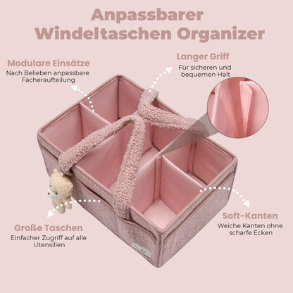 Wickeltasche Organizer, Wickeltisch Organizer, Tragbarer Wickelkorb mit abnehmbaren Fächern, Plüsch Wickeltisch Organizer mit Griffen, Baby Aufbewahrungskorb für Wickel- und Babysachen
