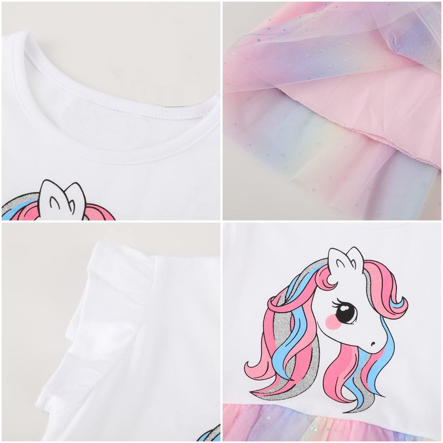 Baogaier Kleid Mädchen Pailletten Tüll Kleider Baumwolle Sommerkleid Sommer Frühling T-Shirt Tüllkleid Kinderkleid Gr. 92-122
