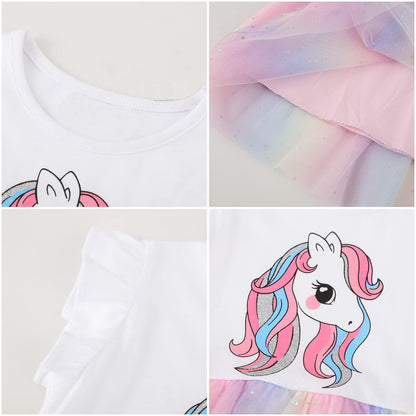 Baogaier Kleid Mädchen Pailletten Tüll Kleider Baumwolle Sommerkleid Sommer Frühling T-Shirt Tüllkleid Kinderkleid Gr. 92-122