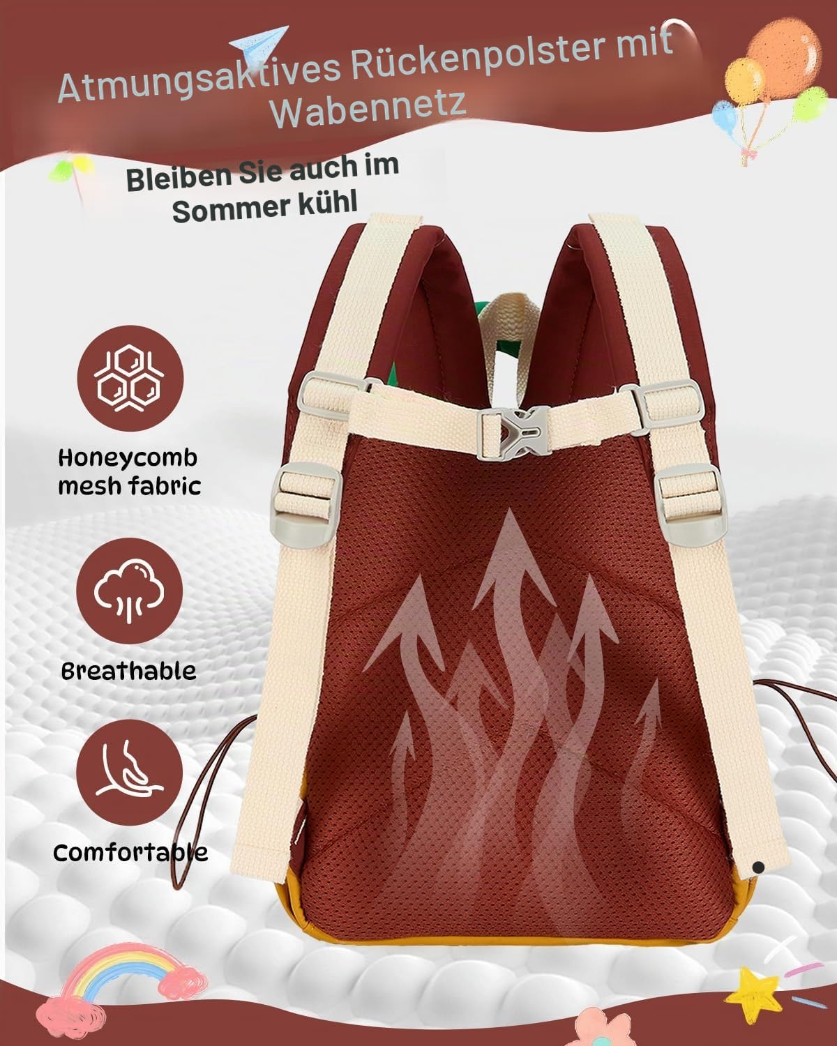 PROTAURI Kindergartenrucksack Mädchen 2-5 Jahre 8L 3D Eis, Dunkelrosa | mit Brustgurt wasserabweisend leicht atmungsaktiv ergonomisch Macaron-Farben