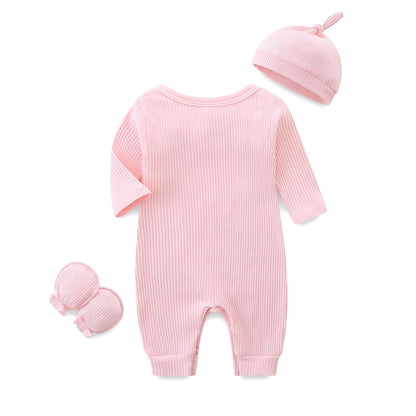 KIDDLETOWN Baby-Pyjama, Neugeborenen-Strampler, 3er-Pack, Schlafanzug mit Hut und Handschuhen, Baby-Pyjama aus Baumwolle, Langarm-Pyjama, Strampler, 0-3 Monate, Kleidung für Mädchen und Jungen