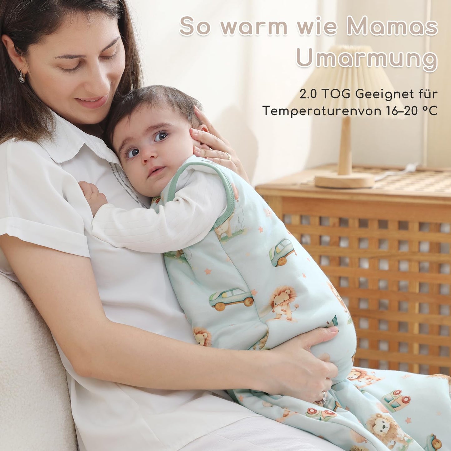 Yukkidds Baby Summer Sleeping Bag, 100% Cotton, 0.5 Tog, beige elephant, 0 - 6 months