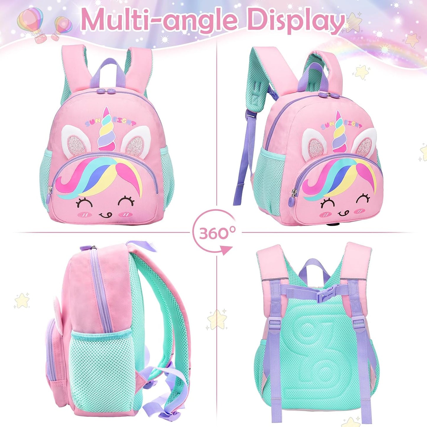 Kinderrucksack Mädchen Kleiner Rucksack Kinder mit Brustgurt, Rosa | Leicht Wasserdicht Vorschule Kleinkind, Schulrucksack Einhorn, Tagesrucksack, Kindergarten Schultasche für 1-5 Jahre