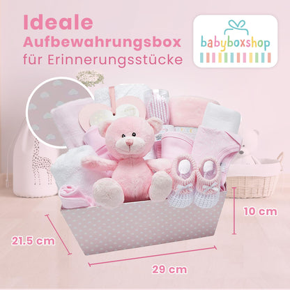 Baby Box Shop 14 Baby Gifts for Birth Boy, Ideal for Baby Showers, Baby Shower Gifts, with New Baby Essentials for Newborn Boys and a Blue Plush Teddy Bear