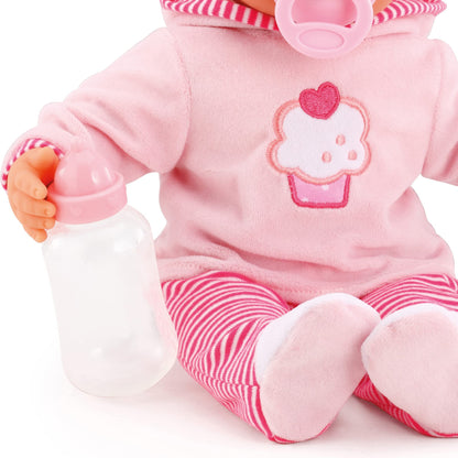 Babypuppe First Words mit Schlafaugen, spricht 24 Babylaute, mit Schnuller und Flasche, 38 cm, Rosa/Streifen