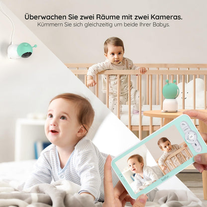 BOIFUN Babyphone mit Kamera 2K, 5-Zoll-Display, 360° PTZ, Nachtlicht | Nachtlicht, IR Nachtsicht, 360° Kamera, Handy, Weinen/Bewegungs/Geräuscherkennung, Bewegungsverfolgung, Temp&Feuchteerfassung