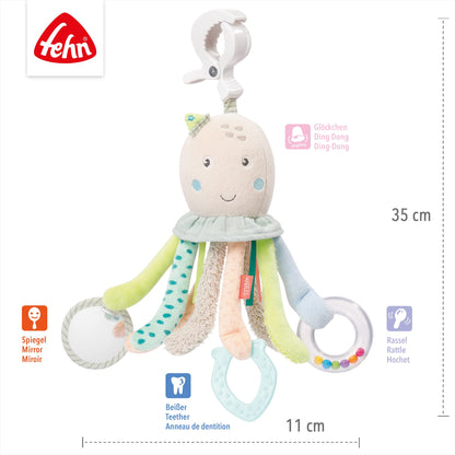 Fehn Activity-Spieltier Teddy – Baby Motorikspielzeug für Kinderwagen, Kinderbett und Babyschale zum Beißen, Greifen und Geräusche erzeugen – Beißring Spielzeug für Babys und Kinder ab 0+ Monaten