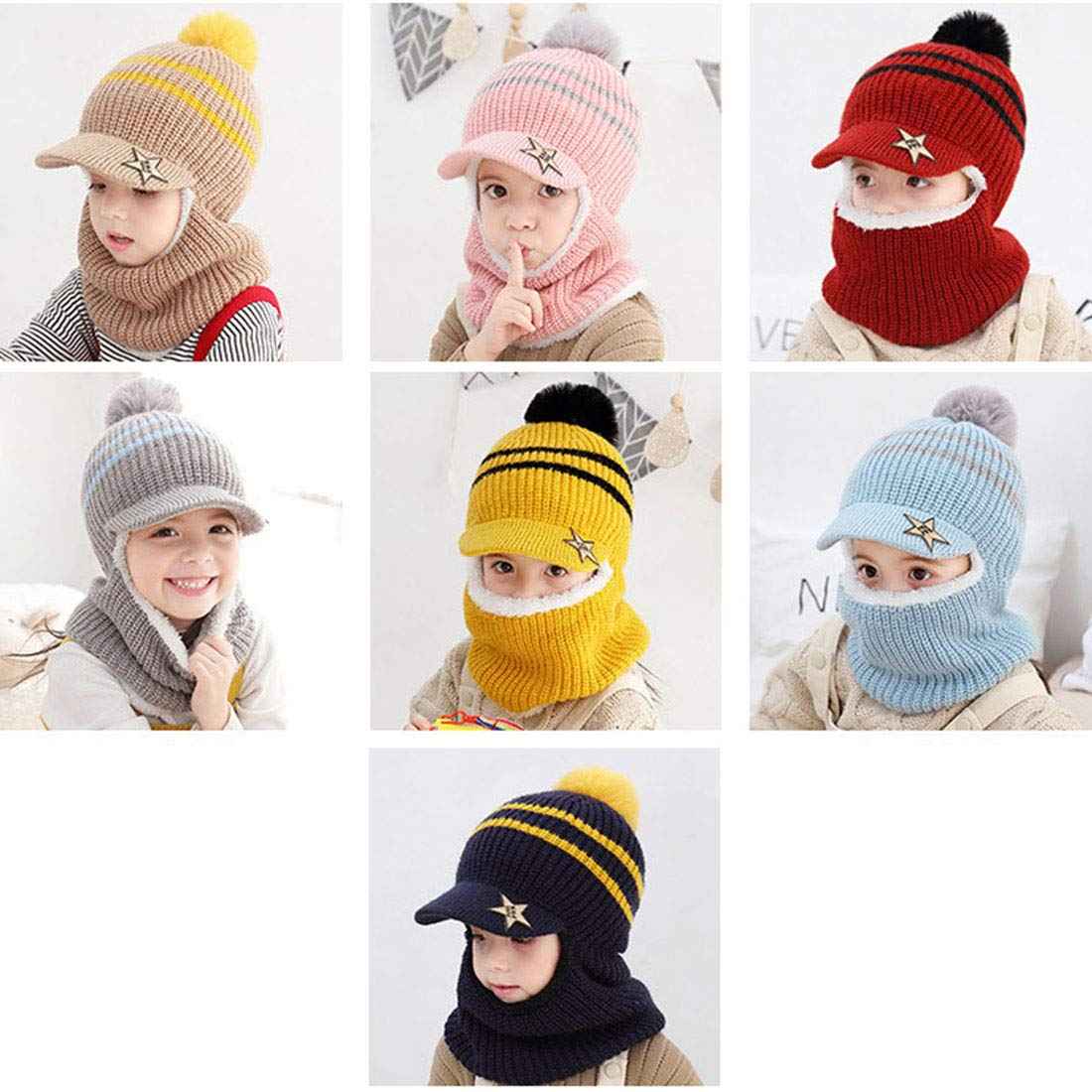 YONKOUNY Kinder Wintermütze Jungen Mädchen Warm Niedlich Strickmütze Schalmütze Schlupfmütze Beanie Mütze mit Fleecefutter