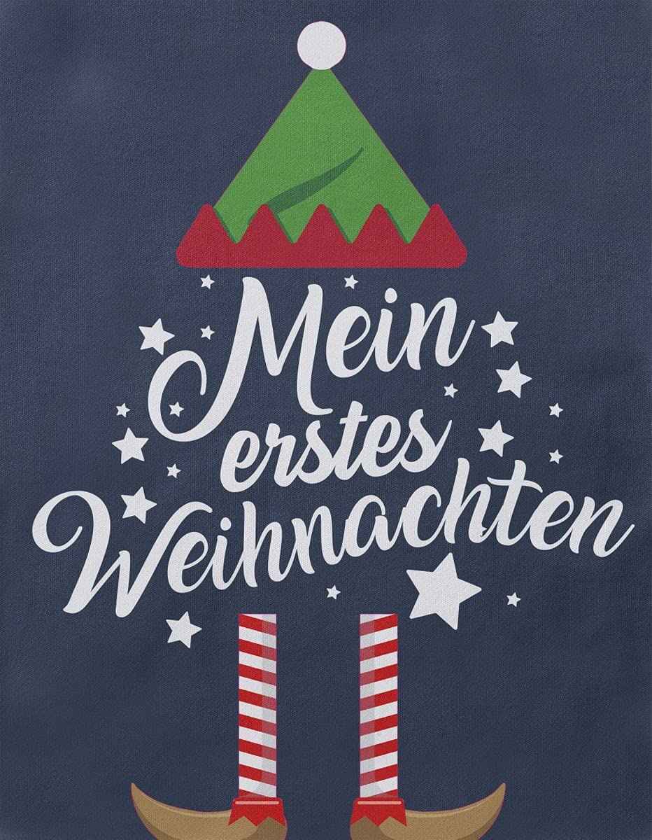 Mikalino Baby Bodysuit with Saying in German for Boys, Girls, Unisex, Long Sleeve, Mein erstes Weihnachten Saying (Christmas Elf), Hand Printed in Germany, Handmade with Love