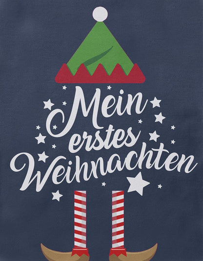 Mikalino Baby Bodysuit with Saying in German for Boys, Girls, Unisex, Long Sleeve, Mein erstes Weihnachten Saying (Christmas Elf), Hand Printed in Germany, Handmade with Love