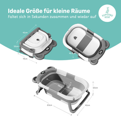 Faltbar Baby Badewanne Mit Rutschfestem Badekissen - Babywanne XXL Mit Baby Badewannensitz & Badethermometer - Von Der Geburt Bis 3 Jahre - Baby Bathtub - Geburtsgeschenke Für Mädchen & Jungen