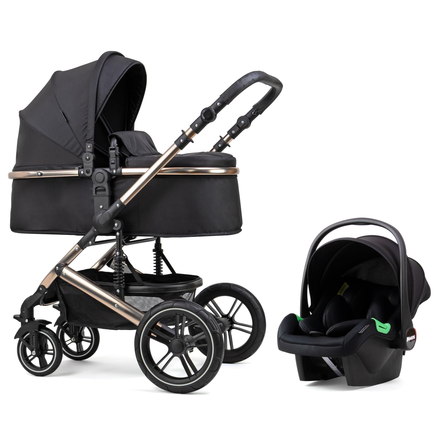 Pixini Neyla Combi Pushchair with Accessories (3-in-1 Set with Baby Seat Black/Black)