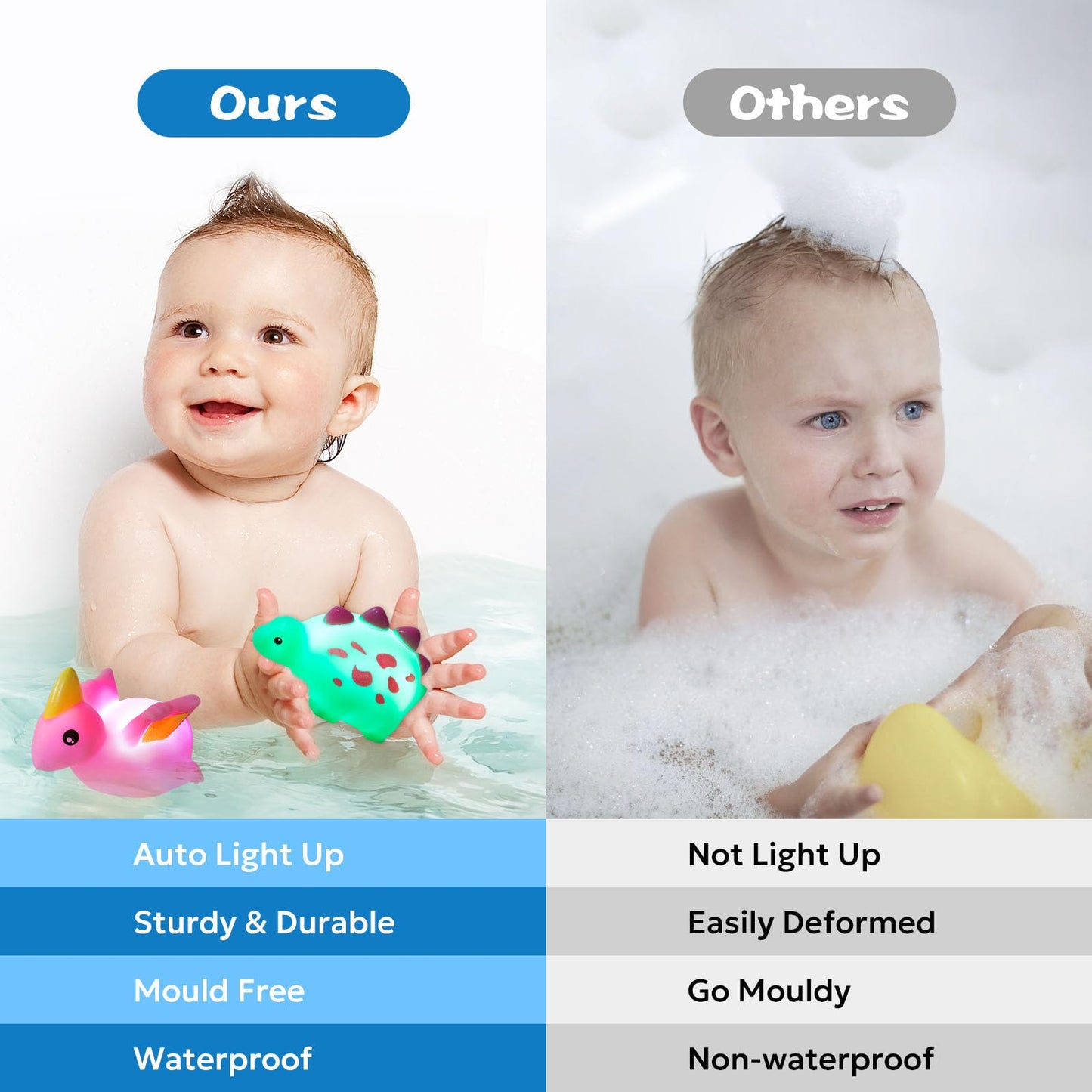 Jiosdo Bath Toy, Pack of 6 Dinosaur Bath Toys with Light, LED Bath Toy Children, Bath Toy Baby from 1 2 3 Years, Illuminates Water Toy, Bath Toys, Sensory Toy