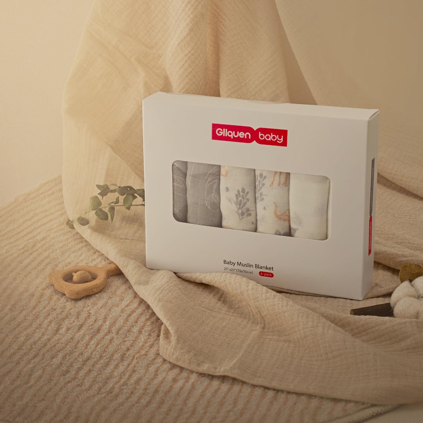 GLLQUEN Musselintücher für Babys, 6 Stück Spucktücher aus Baumwolle 70 cm x 70 cm, saugfähig und atmungsaktiv und ideal zum Reinigen, Abwischen und Abdecken von Neugeborenen
