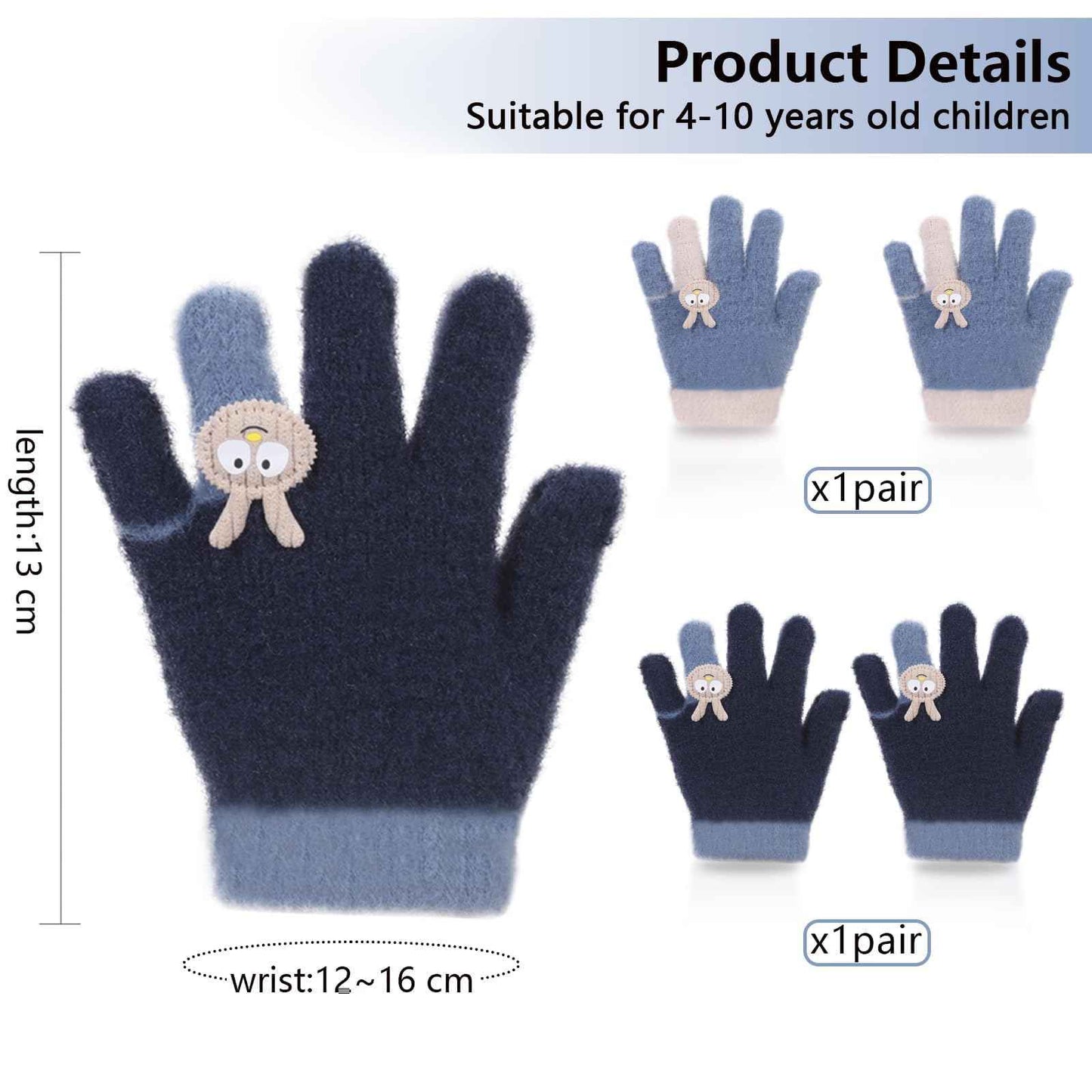 Becellen 2 Paar Winter Strickhandschuhe Kinder, 2 Farben Niedliche Magische Handschuhe Elastische Warme Vollfinger Handschuhe für Jungen Mädchen