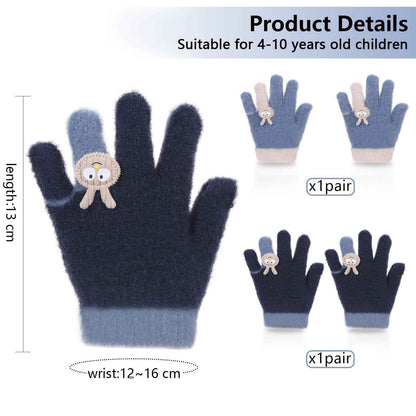 Becellen 2 Paar Winter Strickhandschuhe Kinder, 2 Farben Niedliche Magische Handschuhe Elastische Warme Vollfinger Handschuhe für Jungen Mädchen