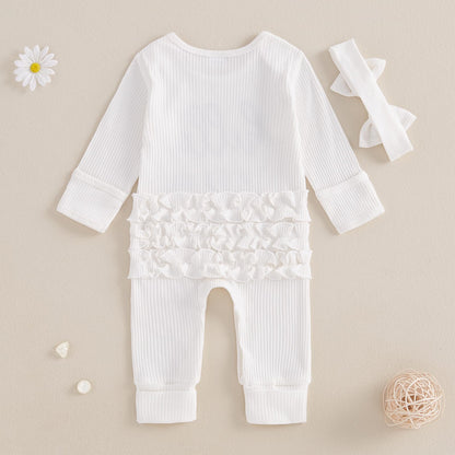 Geagodelia Baby Girl Romper + Headband Newborn Clothing Outfit Jumpsuit Baby Clothes Soft Baby Romper 