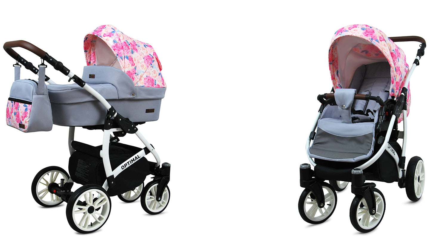 BabyLux® Kinderwagen Set 4 in 1 - Optimal - incl. Babywanne, Buggy Sportsitz, Auto-Babyschale, ISOFIX-Basisstation - Autositz - Kinderwagenset - Kombikinderwagen mit Wickeltasche usw.