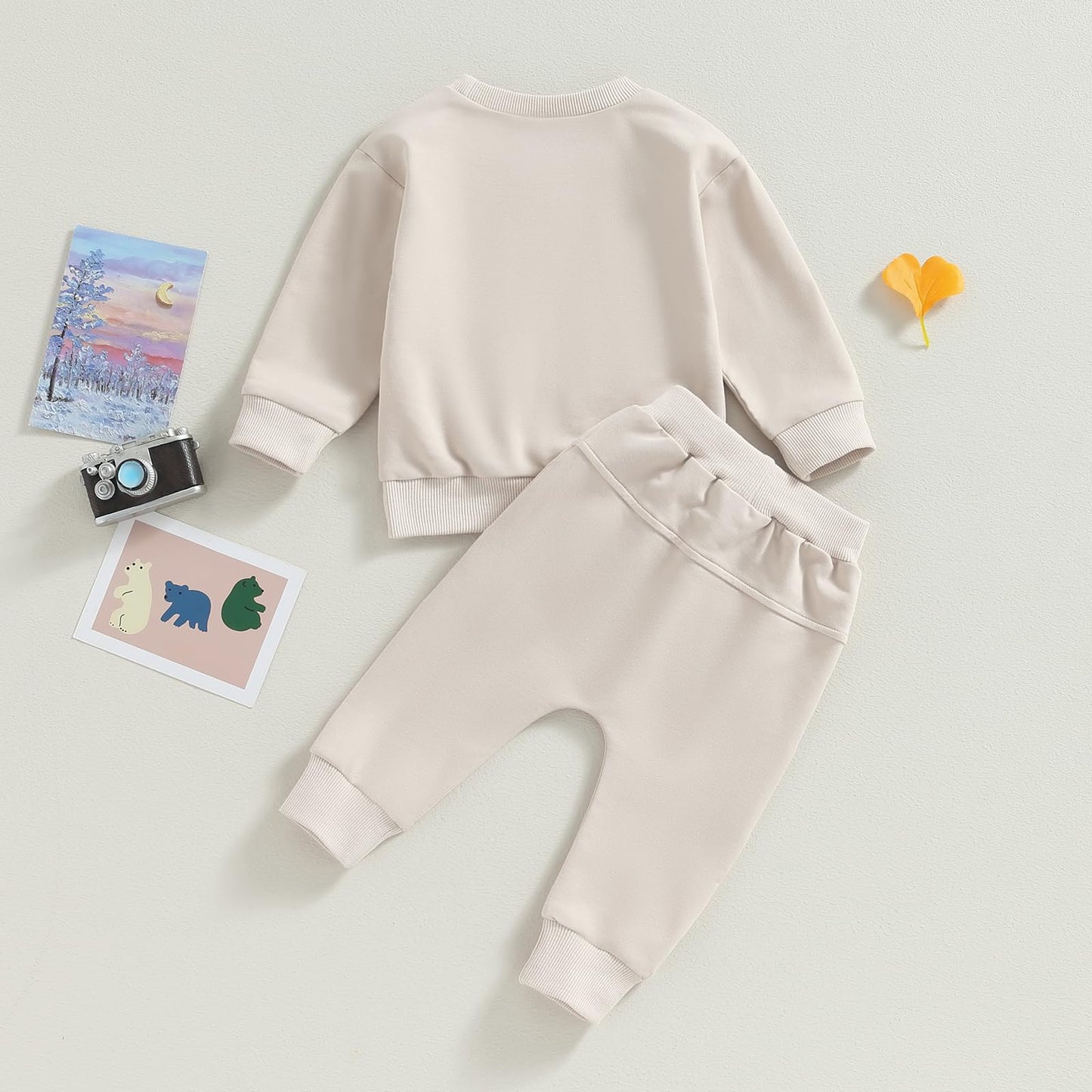Carolilly Baby Suit 2-Piece Clothing Outfit Baby Clothing Set Cute Long Sleeve Sweatshirt Embroidered Bear + Long Trousers Warm Children's Suit Autumn Spring
