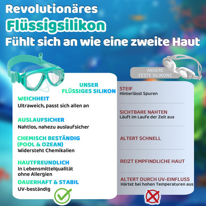 Vvinca Swimming Goggles for Kids with Nose Guard and Fabric Strap, Shatterproof, Anti-Fog and Waterproof for Children 3-14 Years