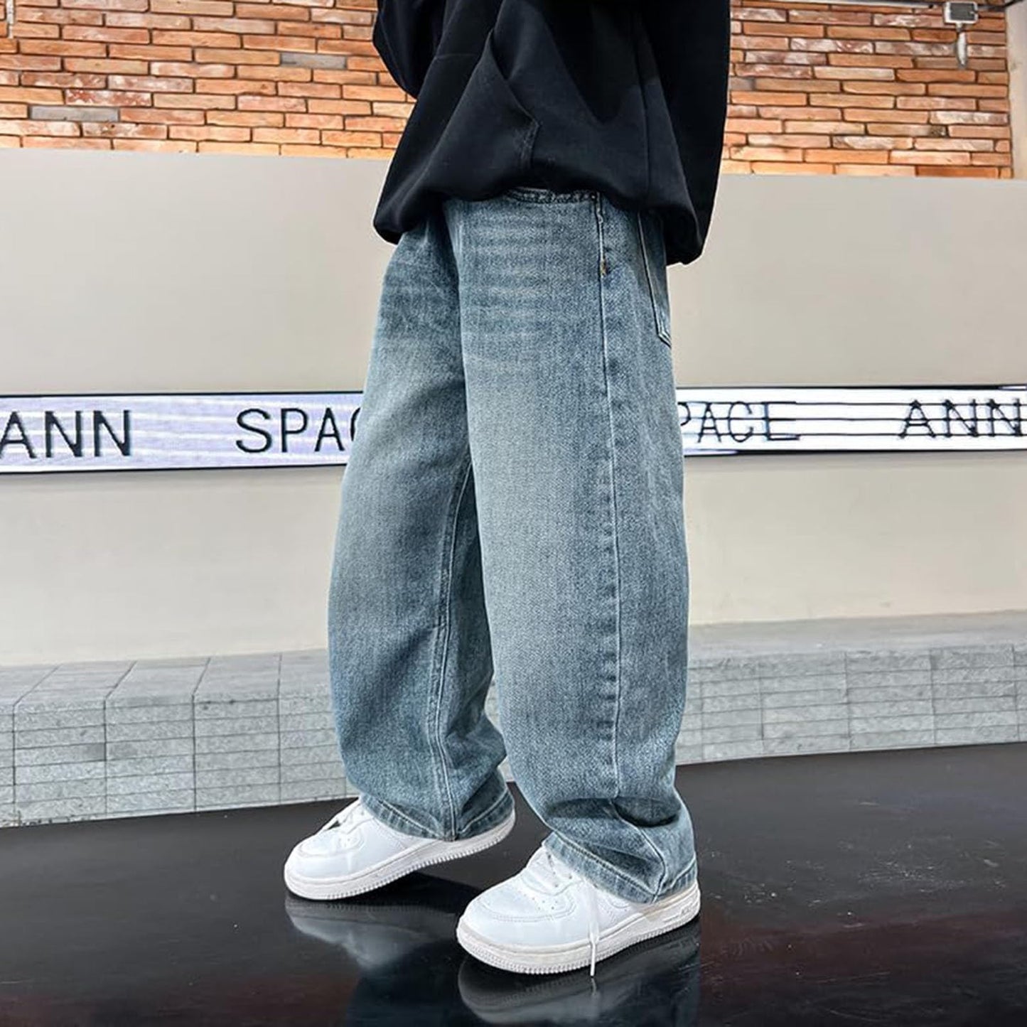 Children's Baggy Jeans Boys Wide Leg Jeans Loose Fit Denim Vintage Trousers Casual Wide Leg Jeans Streetwear Outdoor Vintage Loose Fit Baggy Jogging Bottoms Boys Black Trousers Cargo Trousers Pants