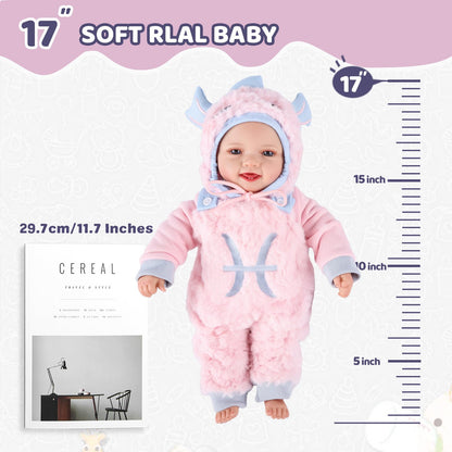 BABESIDE Baby Puppe - 43 cm / 17 Zoll Mädchen Babypuppen mit Stoffkörper - Babypuppe Mit Bezauberndem Outfit, Schnuller Und Babyflasche Als Geschenk FüR Kinder Ab 2 Jahren