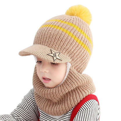 YONKOUNY Kinder Wintermütze Jungen Mädchen Warm Niedlich Strickmütze Schalmütze Schlupfmütze Beanie Mütze mit Fleecefutter