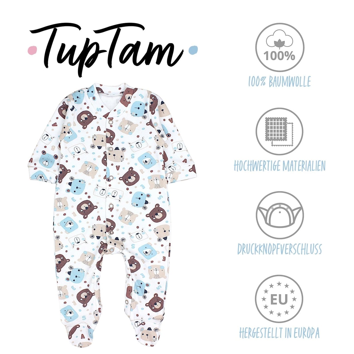 TupTam Baby Jungen Schlafstrampler Langarm Strampler Schlafanzug mit Fuß 3er Pack