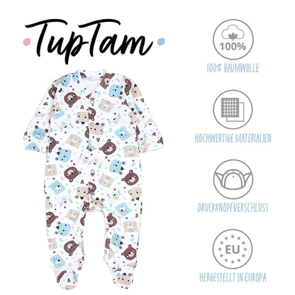 TupTam Baby Jungen Schlafstrampler Langarm Strampler Schlafanzug mit Fuß 3er Pack