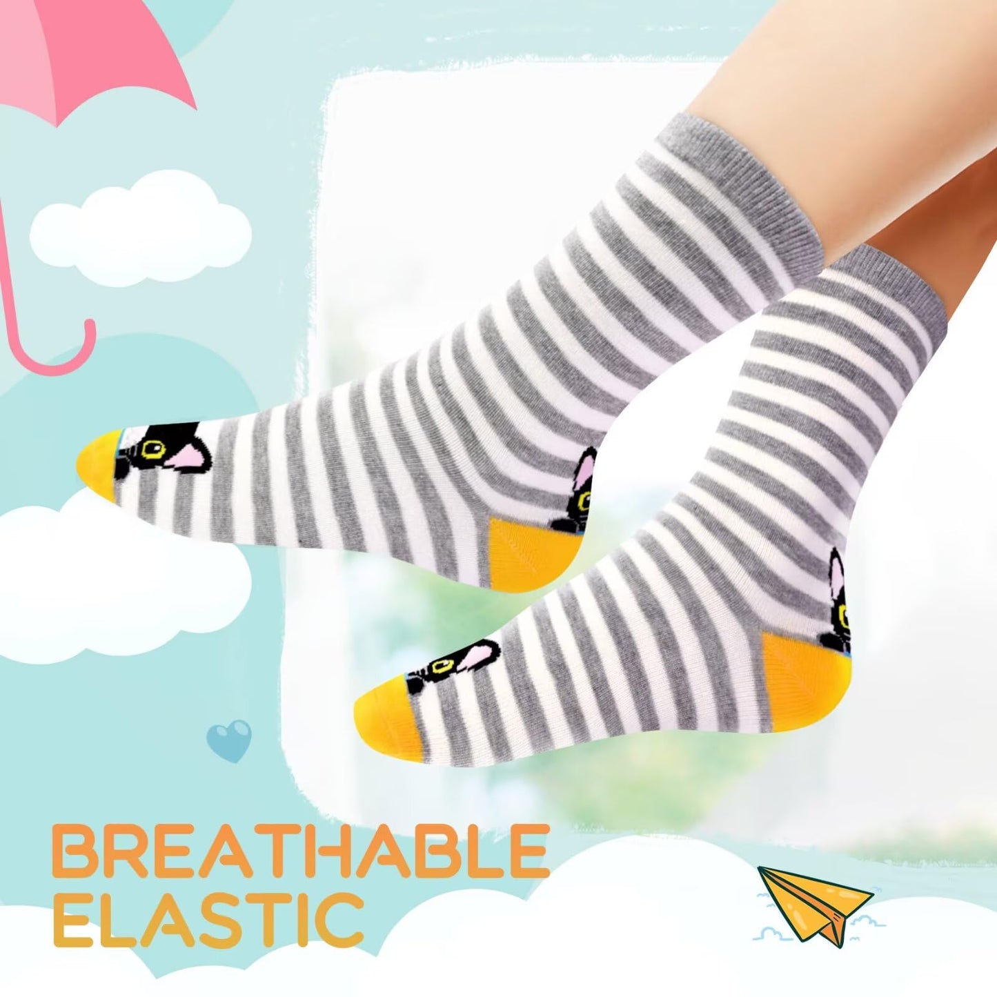TUUHAW 10 Paar Kinder Socken für Mädchen und Jungen Socken Mit Motiv Schulkind Baumwolle Socken Bunt Gr. 23-38