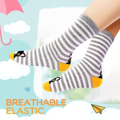 TUUHAW 10 Paar Kinder Socken für Mädchen und Jungen Socken Mit Motiv Schulkind Baumwolle Socken Bunt Gr. 23-38
