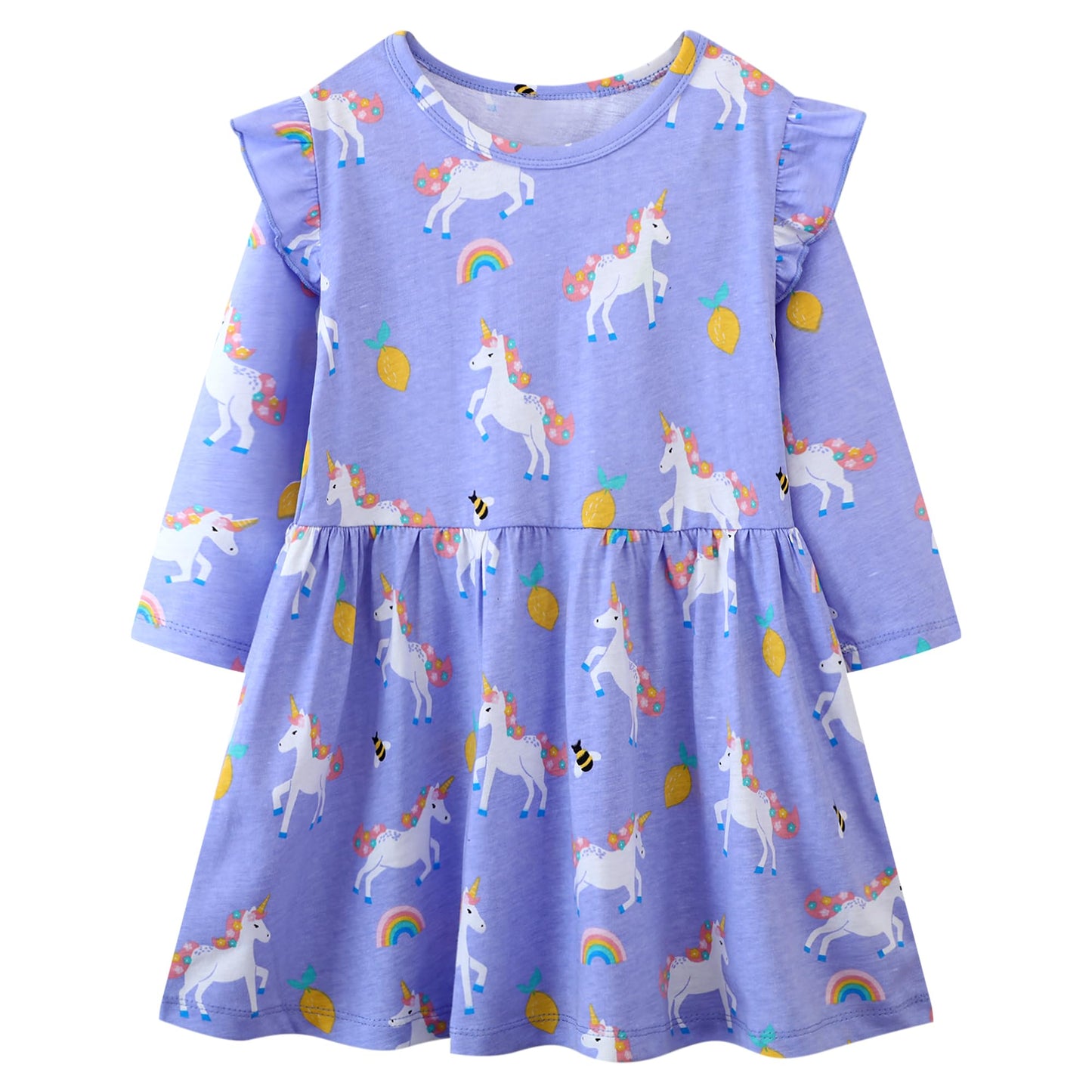 FILOWA Kleider für Mädchen Kinder Einhorn Blumen Stickerei Herz Druck Tier Sommerkleid Cartoon Kinderkleider Embroider Baumwolle Mädchenkleid Lange/Ärmellos Lässige Geburtstag Kinderkleidung,Gr.92-128
