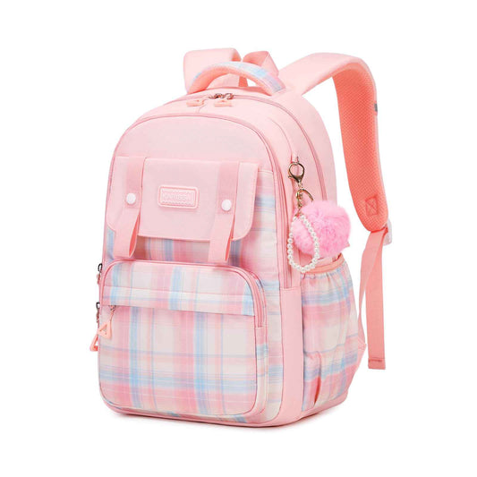 Rucksack mädchen 22L ergonomisch mit reflektierenden Streifen | Wasserdichtes Karogewebe, atmungsaktives 3D-Rückenpolster, zahlreiche getrennte Fächer, passend für 15,6-Zoll-Laptops