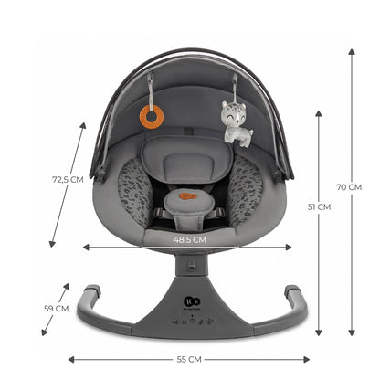 Kinderkraft LUMI 2 Babywippe, Elektrische Babyschaukel, Von der Geburt bis 9 Monate, Höhenverstellbar, 5 Schaukelmodi, 12 Melodien, Bogen mit Spielzeug, Dunkelgrau