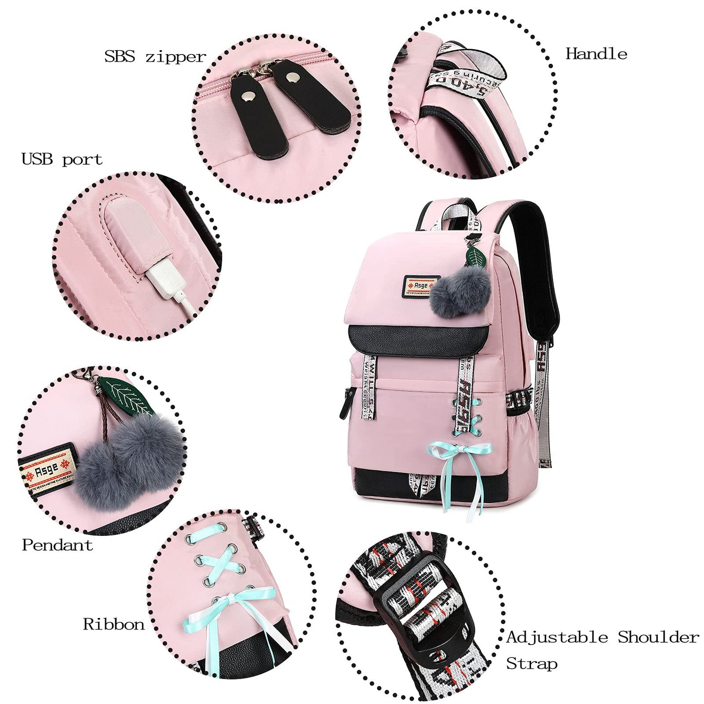 Schulrucksack Mädchen Schulranzen mit Ergonomischem Design Schultasche Campus Backpack Nylon Wasserdicht Daypacks Damen Freizeitrucksack Teenager Rucksäcke Modisch Schule Bag