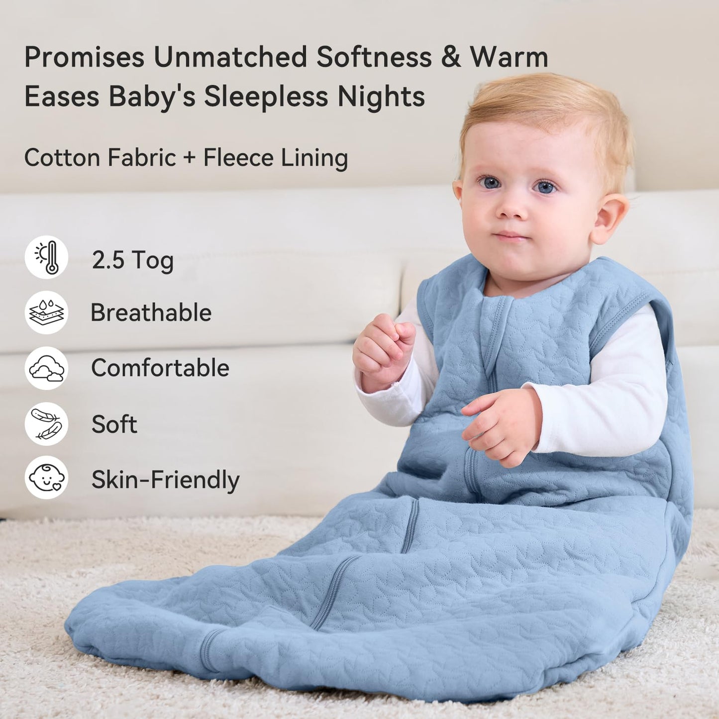 Unnivoll Baby Winter Sleeping Bag, 2.5 Tog, Baby Sleeping Bag, 0-6 Months, Cotton Baby Sleeping Bag, Newborn Winter Sleeping Bag, Baby, Warm and Soft, 67 cm, for Boys and Girls, Green