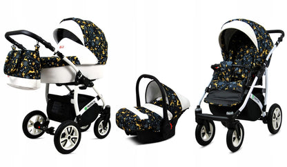 BabyLux® Bambimo Pushchair Set 3 in 1 - Tropical - incl. Baby Carrycot, Buggy Sports Seat, Car Seat - Pram Set - Combination Pram with Changing Bag, Rain Cover etc.