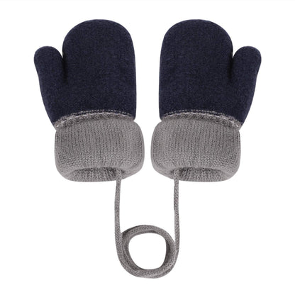 Kids Winter Gloves Mittens Baby Cartoon Mitten Neck Gloves Thick Double Knitted Glove with Plush,0 - 3 years old, Playing, Running, Skiing