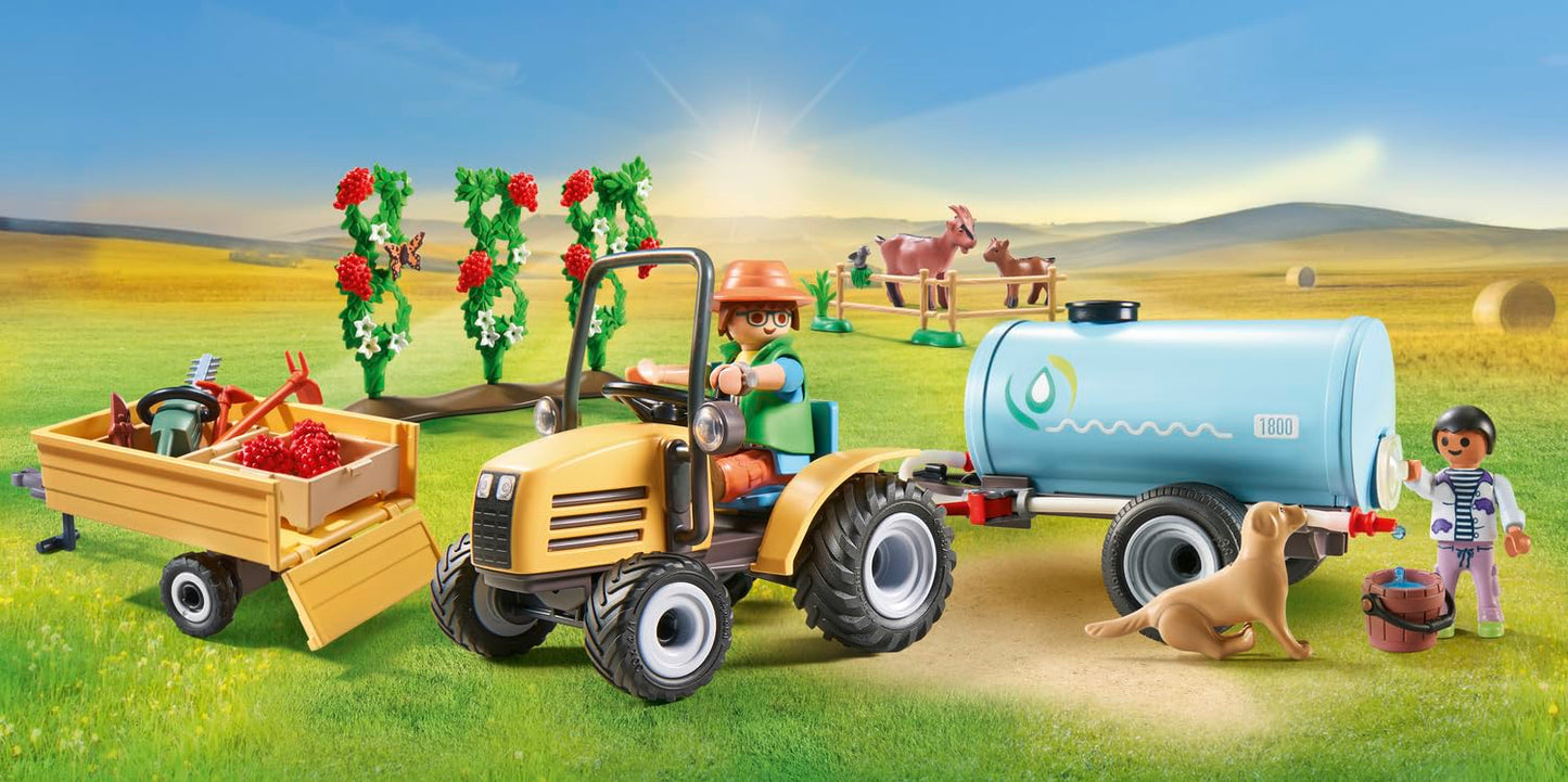 PLAYMOBIL Country 71442 Traktor mit Anhänger und Wassertank, frische Ernte auf dem Bauernhof, spielerisches Lernen über die Umwelt, nachhaltiges Spielzeug für Kinder ab 4 Jahren