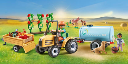 PLAYMOBIL Country 71442 Traktor mit Anhänger und Wassertank, frische Ernte auf dem Bauernhof, spielerisches Lernen über die Umwelt, nachhaltiges Spielzeug für Kinder ab 4 Jahren